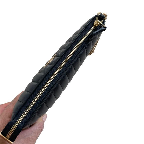 Coach 2956 Large Linear Puff Quilting Wristlet Wallet Black Napa Smooth Leather - Picture 8 of 10